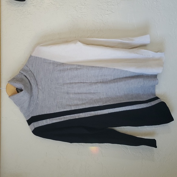 Max Studio Merino Wool Turtleneck Sweater, Black/Gray/White - Picture 2 of 3